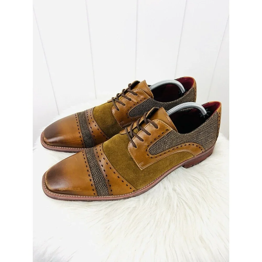 Giovanni Sinclair Lakewood Brown Leather Tweed Cap Toe Oxford Dress Shoes Sz 11